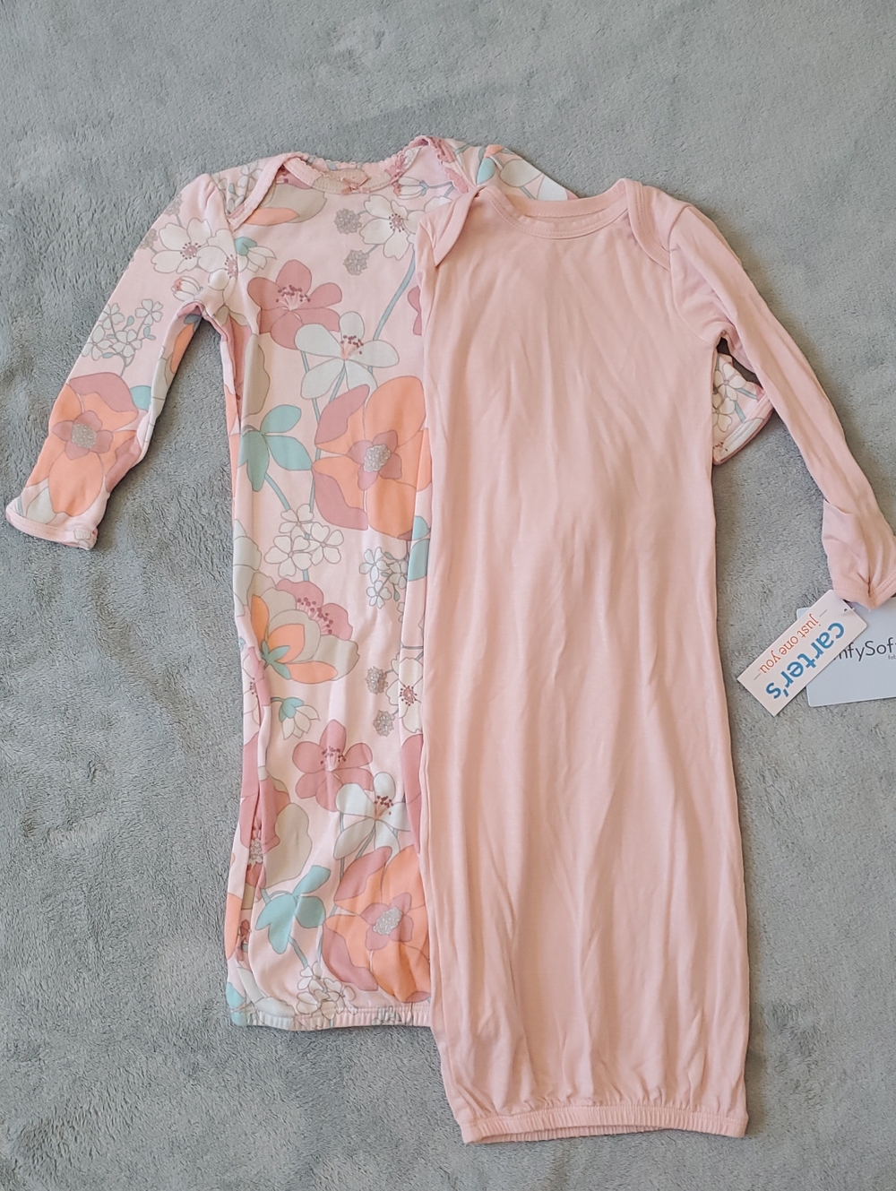 Carter's 2 Pack Baby Girl Sleeper Gowns Pink Floral & Solid Pink Size 3 Months